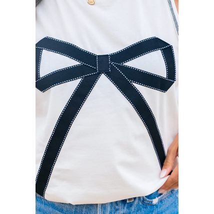 White Sweet Bow Stitching Trim Sleeveless Top