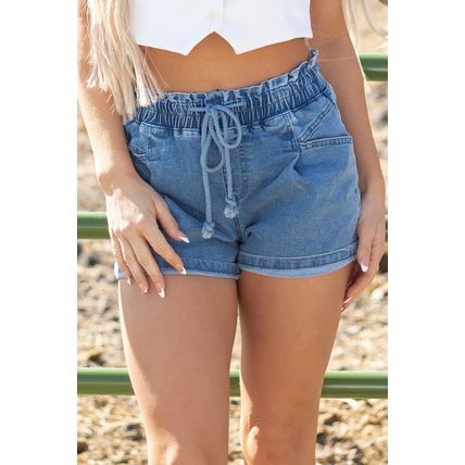 Ashleigh Blue Drawstring High Waist Casual Denim Shorts with Pockets