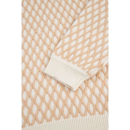 Smoke Gray Rhombus Textured Knit Mock Neck Sweater
