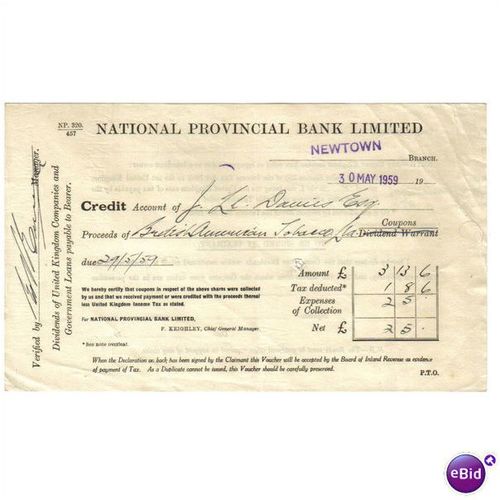 1959 NATIONAL PROVINCIAL BANK LTD,NEWTOWN,30MAY59