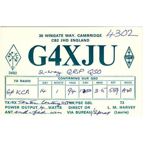 Amateur Radio QSL Card England G4XJU Cambridge