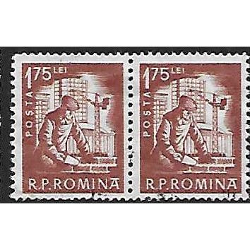 Mi 1885 (x 2): 1 L. 75 red-brown Definitive Stamp: Mason
