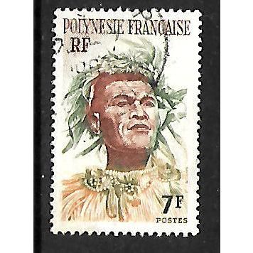FRENCH POLYNESIA 1958 7F POLYNESIAN BROWN GREEN & ORANGE SG 7 FINE USED