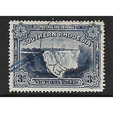 SOUTHERN RHODESIA 1932 3d DEEP ULTRAMARINE VICTORIA FALLS SG30 FINE USED