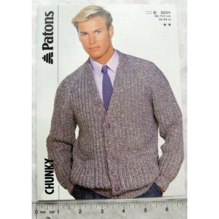 1986 Patons 8664 V-neck cardigan, chunky