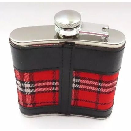 Red & Black Tartan Hip Flask 11 CM Gift Boxed Fathers Day Gift Drinks Beverage