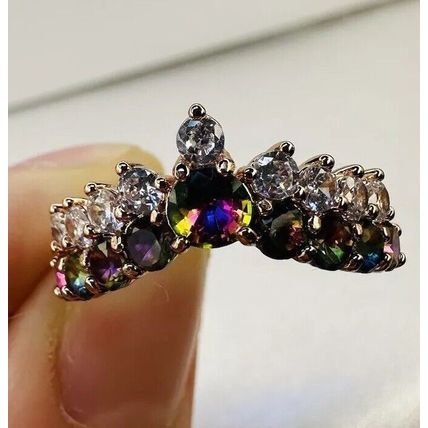 Ring Bomb Party Sz6 RBP Cluster Rainbow Gems Yellow Gold P Band Costume Jewelry