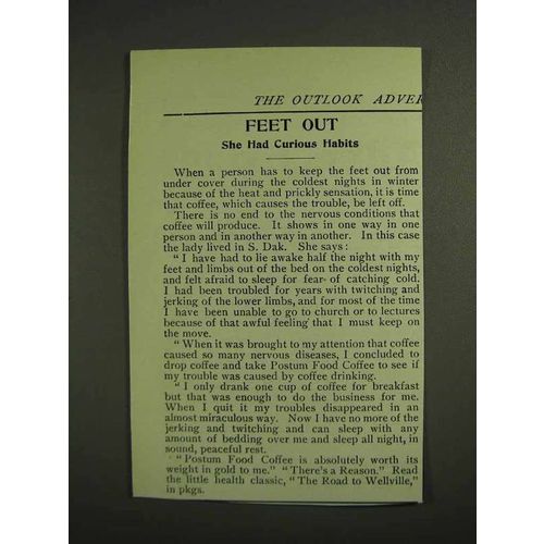 1907 Postum Food Coffee Ad - Feet Out