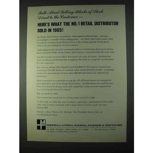 1966 Merrill Lynch Ad - No.1 Retail Distributor Sold