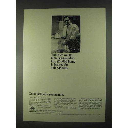 1967 State Farm Insurance Ad - Young Man is a Gambler