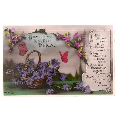 BIRTHDAY JOY'S DEAR FRIEND.. unused vintage postcard by Rotary Photo. 734734 /