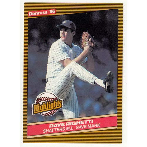 1986 Donruss Highlights baseball card 52 Dave Righetti - Yankees