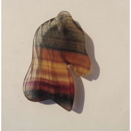 A Fluorite Horse Head Gemstone Touch Stone 1.75x1.125 Flat Back Energy Work