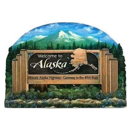 Alaska State Welcome Sign Artwood Fridge Magnet