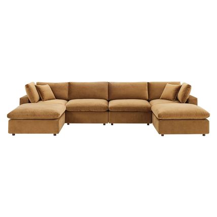 Velvet Sectional Sofa Stain-Resistant Down Filled Overstuffed 6-Piece Solid Wood