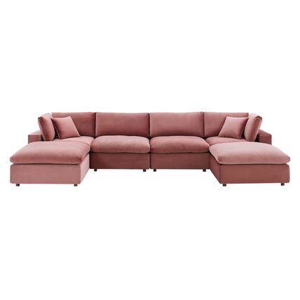 Velvet Sectional Sofa Stain-Resistant Down Filled Overstuffed 6-Piece Solid Wood