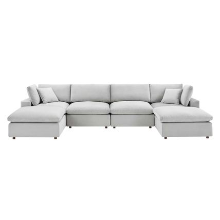Velvet Sectional Sofa Stain-Resistant Down Filled Overstuffed 6-Piece Solid Wood