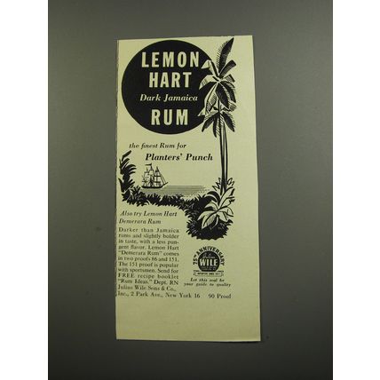 1952 Lemon Hart Rum Ad - The Finest Rum for Planters' Punch