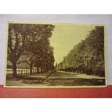 WELLINGTON AVENUE & RED CHURCH, ALDERSHOT, HAMPSHIRE unused vintage postcard =