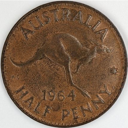 AUSTRALIA 1964 Halfpenny / ½ Penny - Error/Variety Die Crack & Blind Queen (Q-D)