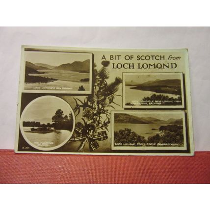 LOCH LOMOND. SCOTLAND multiview used vintage postcard RP by Valentine 1957 pm =