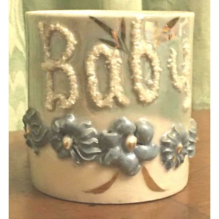 Baby Cup with raised "Baby and flowers" Germany Motto China - Antique