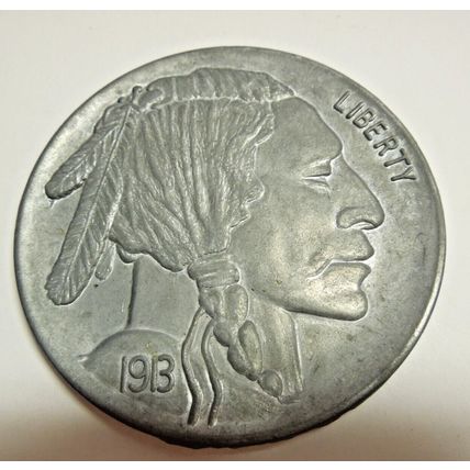 Vintage Large Buffalo Nickel Coin 3" Metal 1913