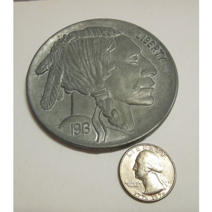 Vintage Large Buffalo Nickel Coin 3" Metal 1913