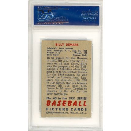 1951 Bowman Billy DeMars #43 PSA 6 P1364