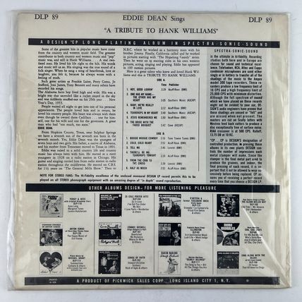 Eddie Dean Sings A Tribute To Hank Williams Vinyl LP Record Album DLP 89