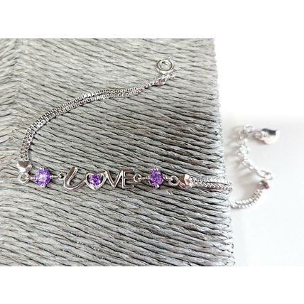 Silver Purple Amethyst LOVE Hearts Bracelet with Free Gift Bag