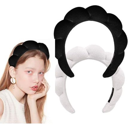 2Pcs Spa Facial Headband Puffy Makeup Hairband for Women Thick Towel Accessories