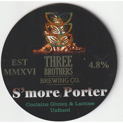UNUSED KEG CLIP FRONT - THREE BROTHERS BREWING CO - S'MORE PORTER