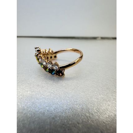 Ring Bomb Party Sz6 RBP Cluster Rainbow Gems Yellow Gold P Band Costume Jewelry