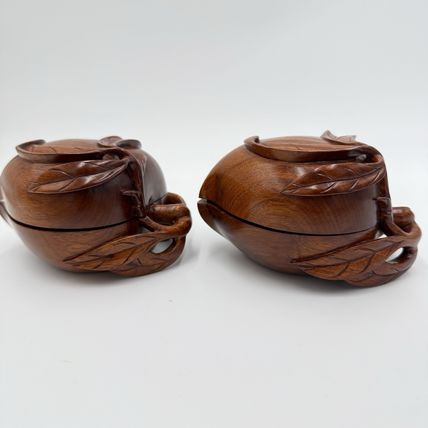 RARE Vintage Solid Wood Hand Carved Fruit Leafy Trinket Box Ornate Folk Art