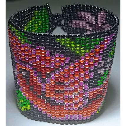 Traditional Huichol Art. Mexico Glass Seed Beads Bracelet. Legendary birds 1