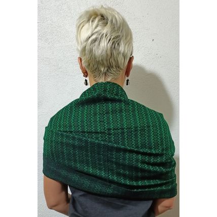 Elegant-Ultra-Soft-Lightweight **BLACK-GREEN** Traditional Rebozo Shawl Mexico