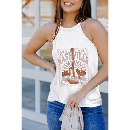 White NASHVILLE MUSIC CITY Guitar Graphic Tank Top