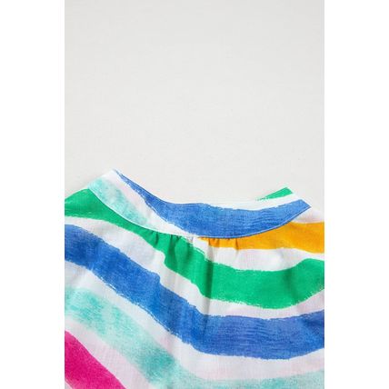 Rose Red Rainbow Stripes Ruffled Hem Drawstring V Neck Tank Top