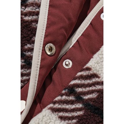 Multicolour Plaid Print Buttoned Stand Collar Fleece Jacket