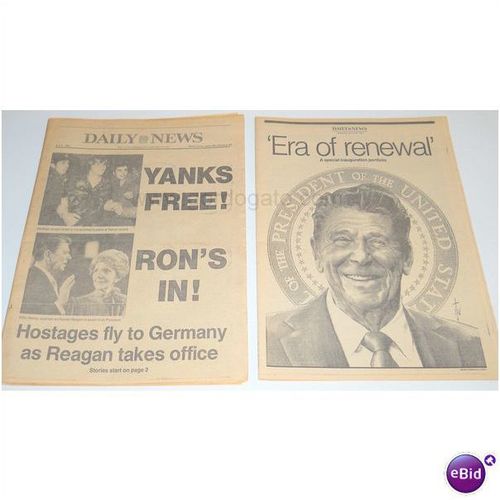 New York Daily News 21 Jan 1981 President Reagan Inaugurated, Hostages Freed