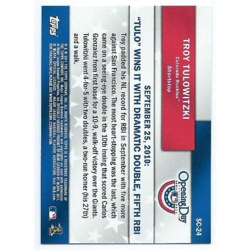 2011 Topps Opening Day Superstar Celebrations - #SC-24 - Troy Tulowitzki