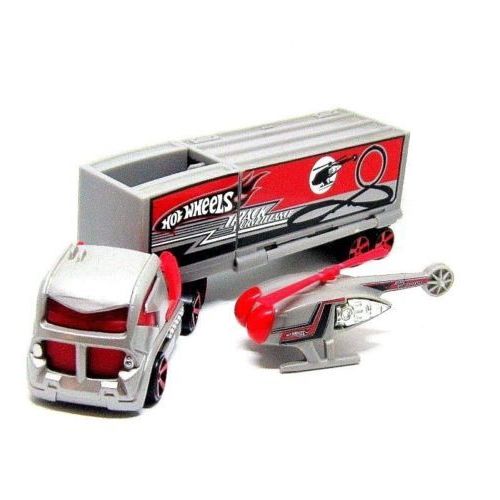 TRUCK+HELICOPTER, (TRUCK CARRYING HELICOPTER) SILVER/RED HOTWHEELS