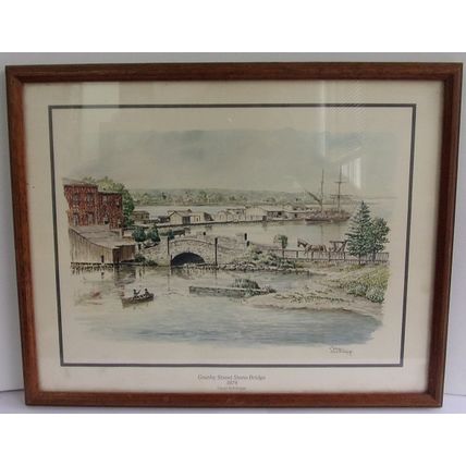 CASEY HOLTZINGER ' GRANBY STREET STONE BRIDGE 1876 ' DRAWING Framed/Matted