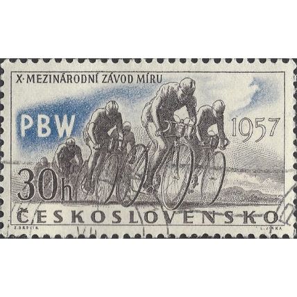 CZECHOSLOVAKIA, SPORT, Cycle race, blue 1957, 30h