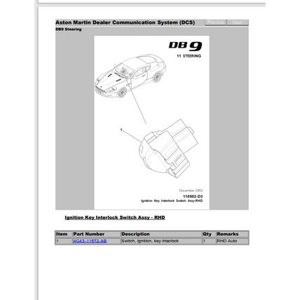 Aston Martin DB9 Parts List 000200-C1 2007 PDF