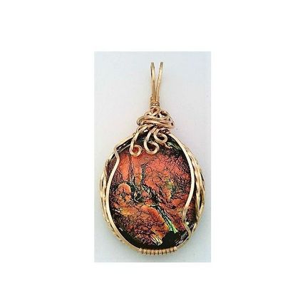 Orange Green Dichroic Glass Bronze Wire Wrap Pendant 3