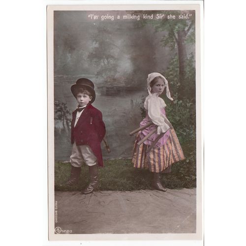 I'm Going Milking Sir She Said RP Children Postcard 182
