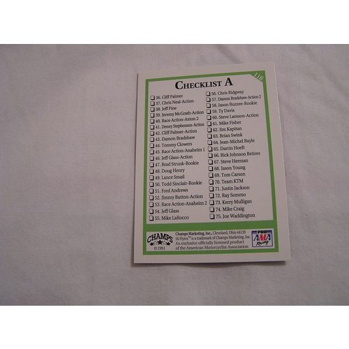 1991 Champs Hi Flyers Motocross CHECKLIST A NO. 116