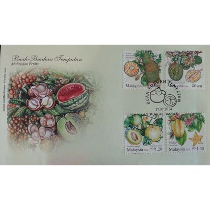 Malaysian Fruits Plant Food Starfruit Durian Honeydew Malaysia 2014 (stamp FDC)